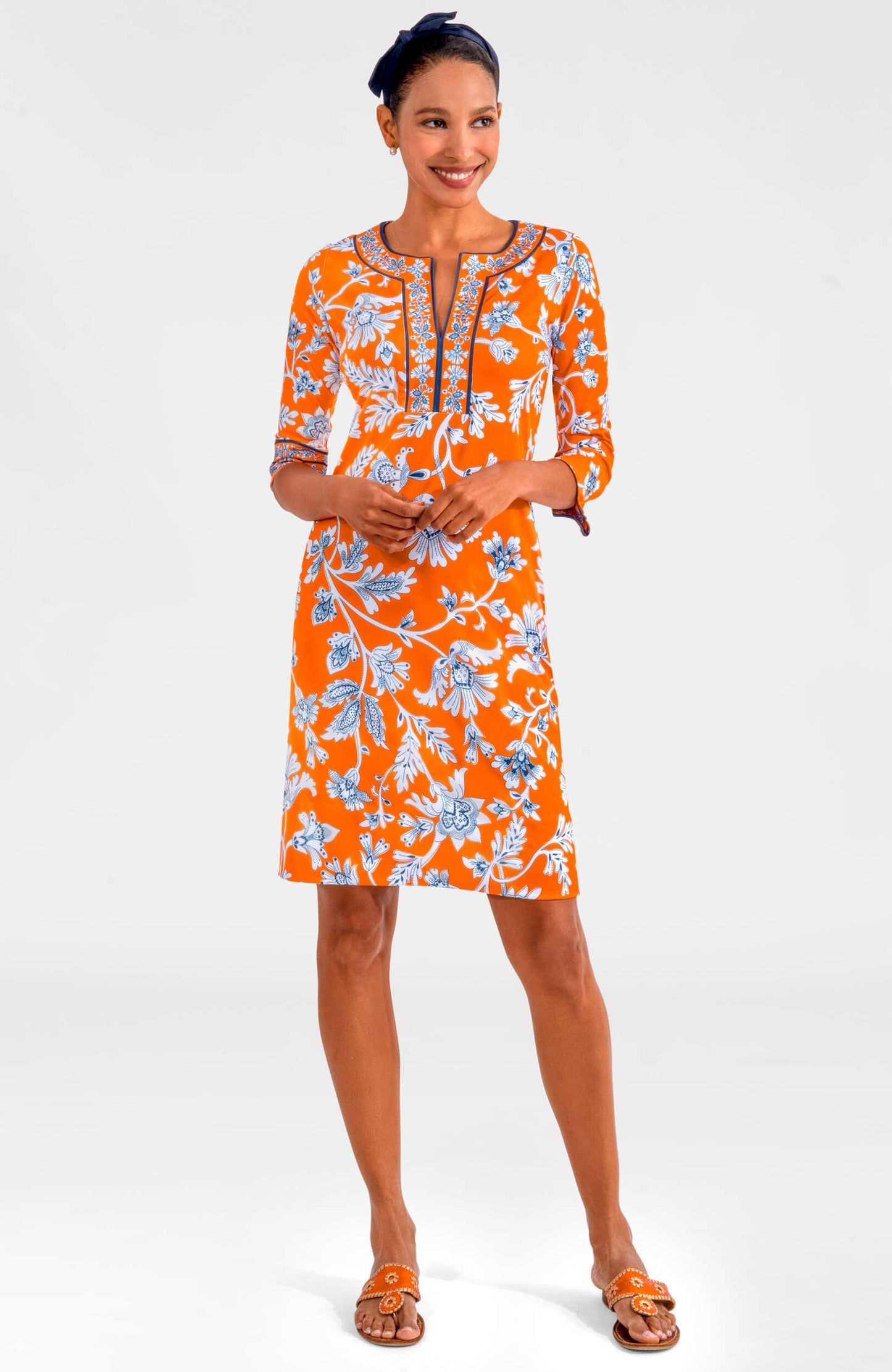 Split Neck Dress - Stunning Stippling: Navy / M