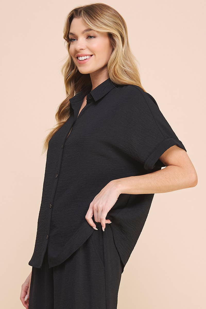 Airy Rolled Cuff Short Sleeve Dolman: Oat / S