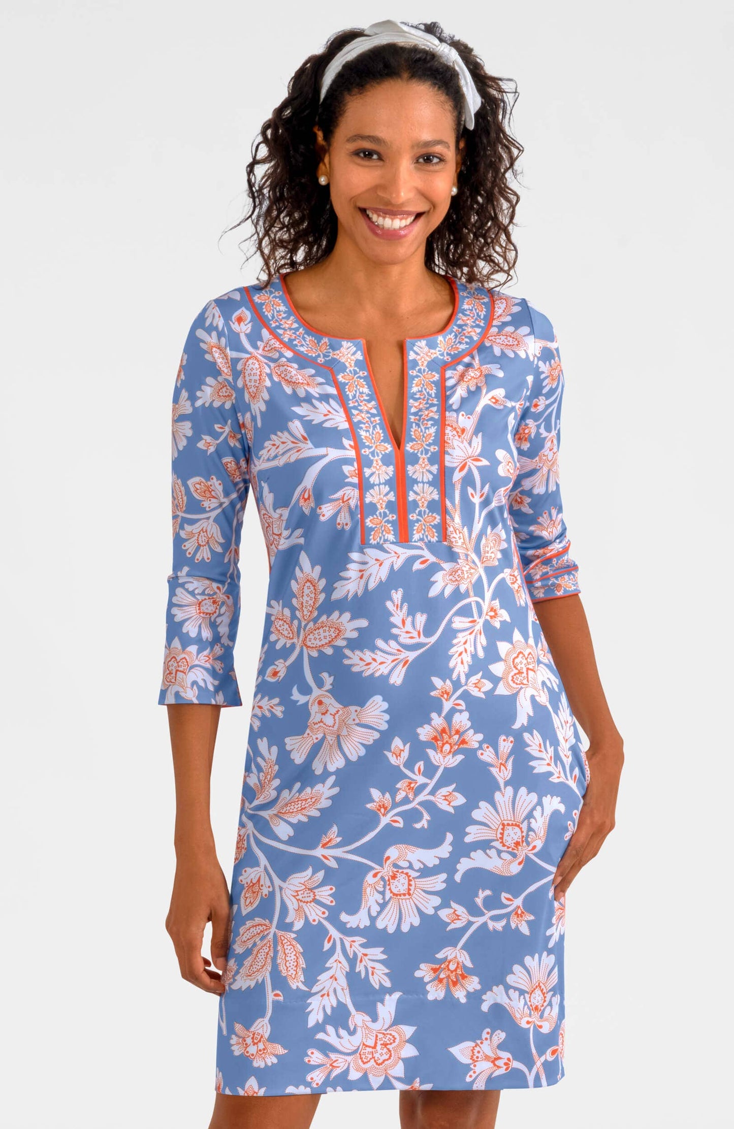 Split Neck Dress - Stunning Stippling: Navy / S