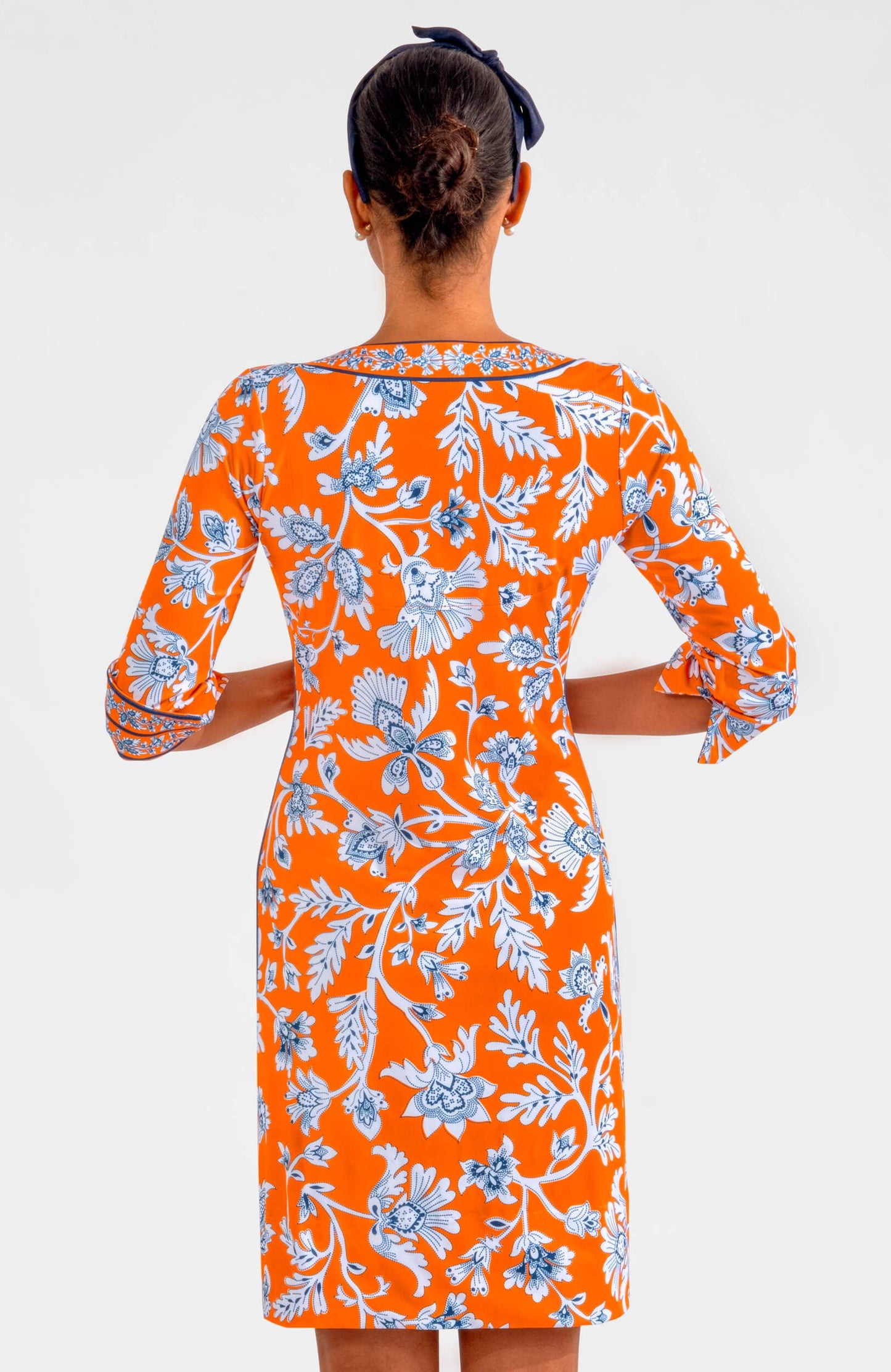 Split Neck Dress - Stunning Stippling: Navy / S
