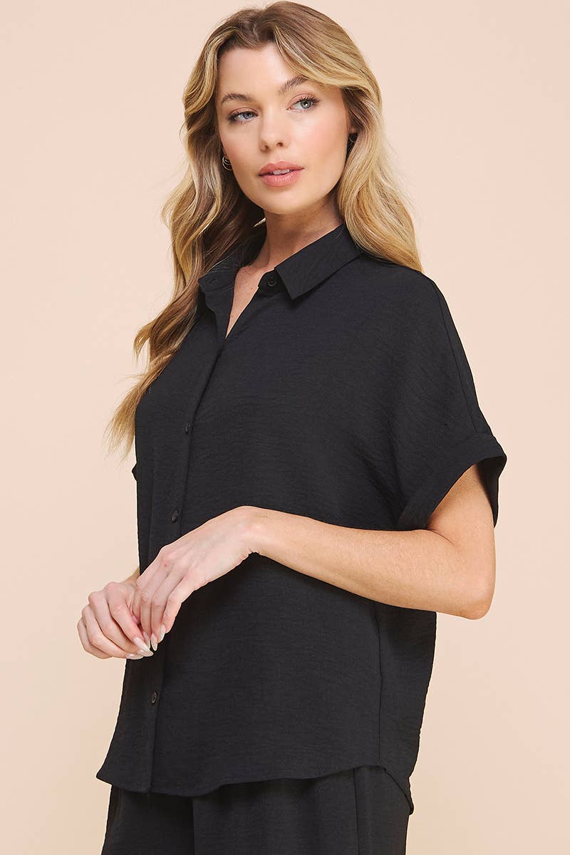 Airy Rolled Cuff Short Sleeve Dolman: Oat / S