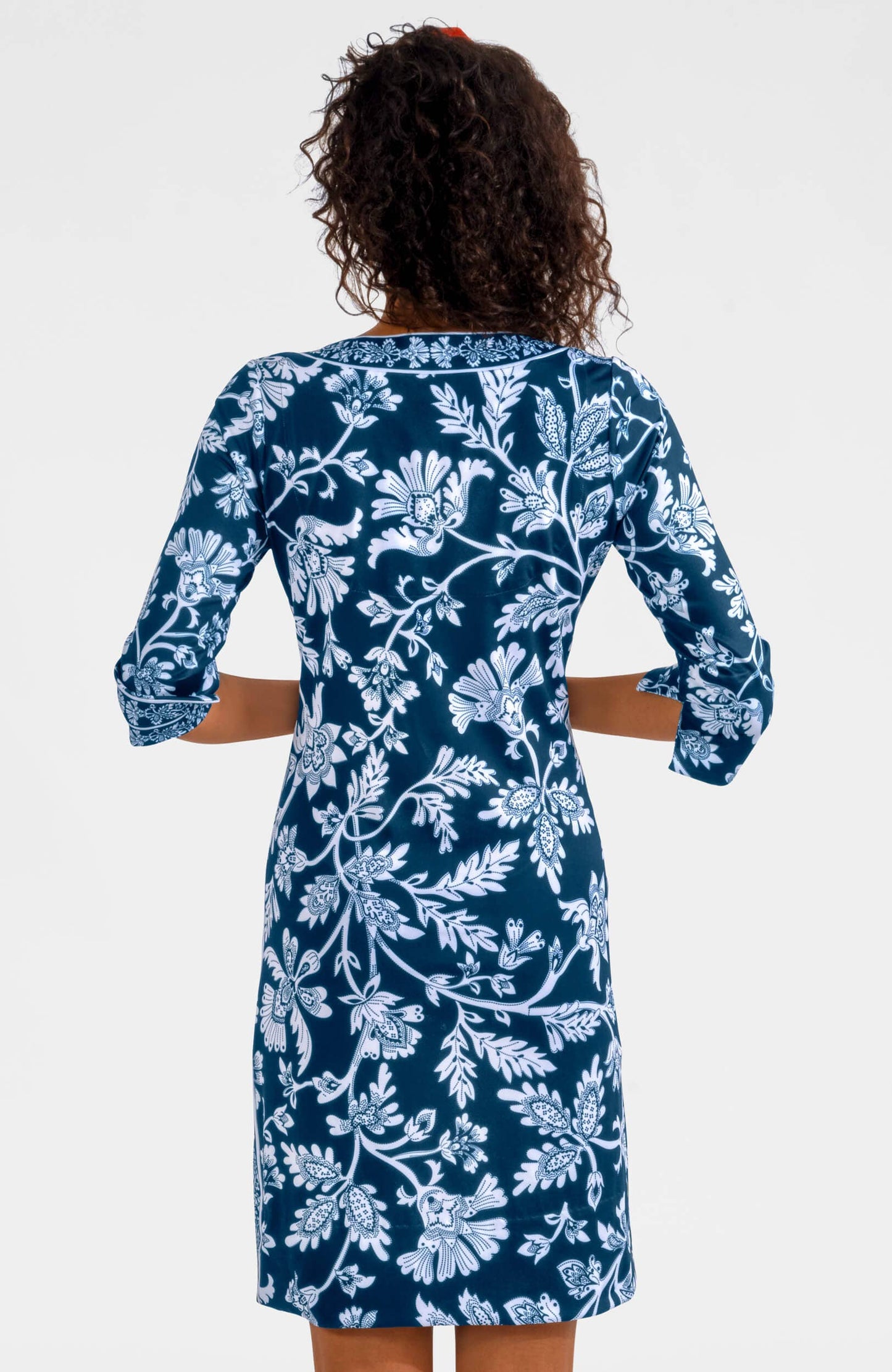 Split Neck Dress - Stunning Stippling: Navy / XS