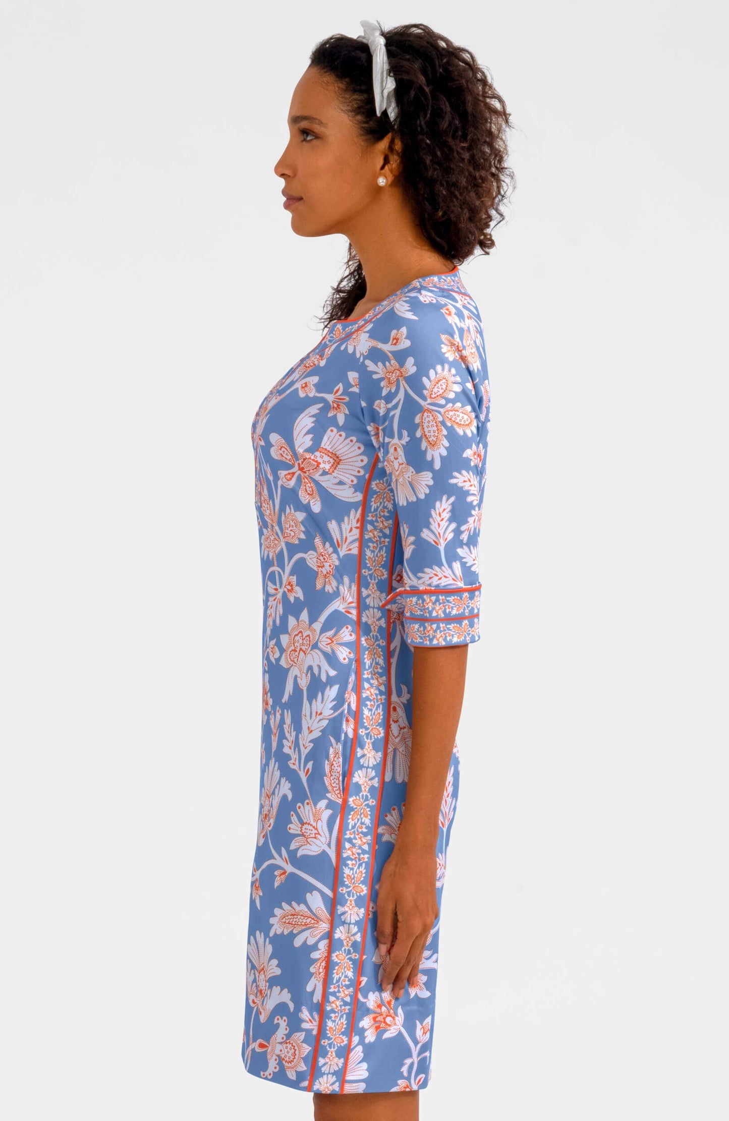 Split Neck Dress - Stunning Stippling: Navy / S
