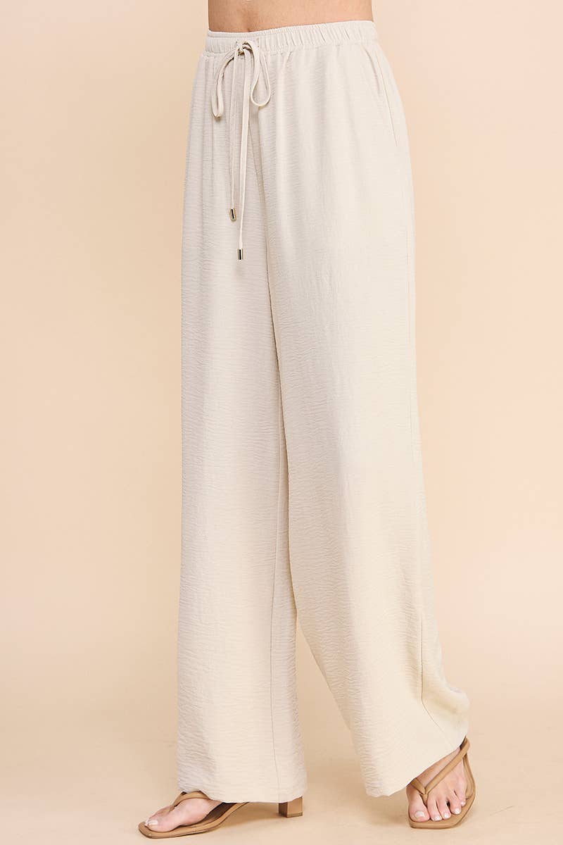 Airy Drawstring Pants: Latte / M