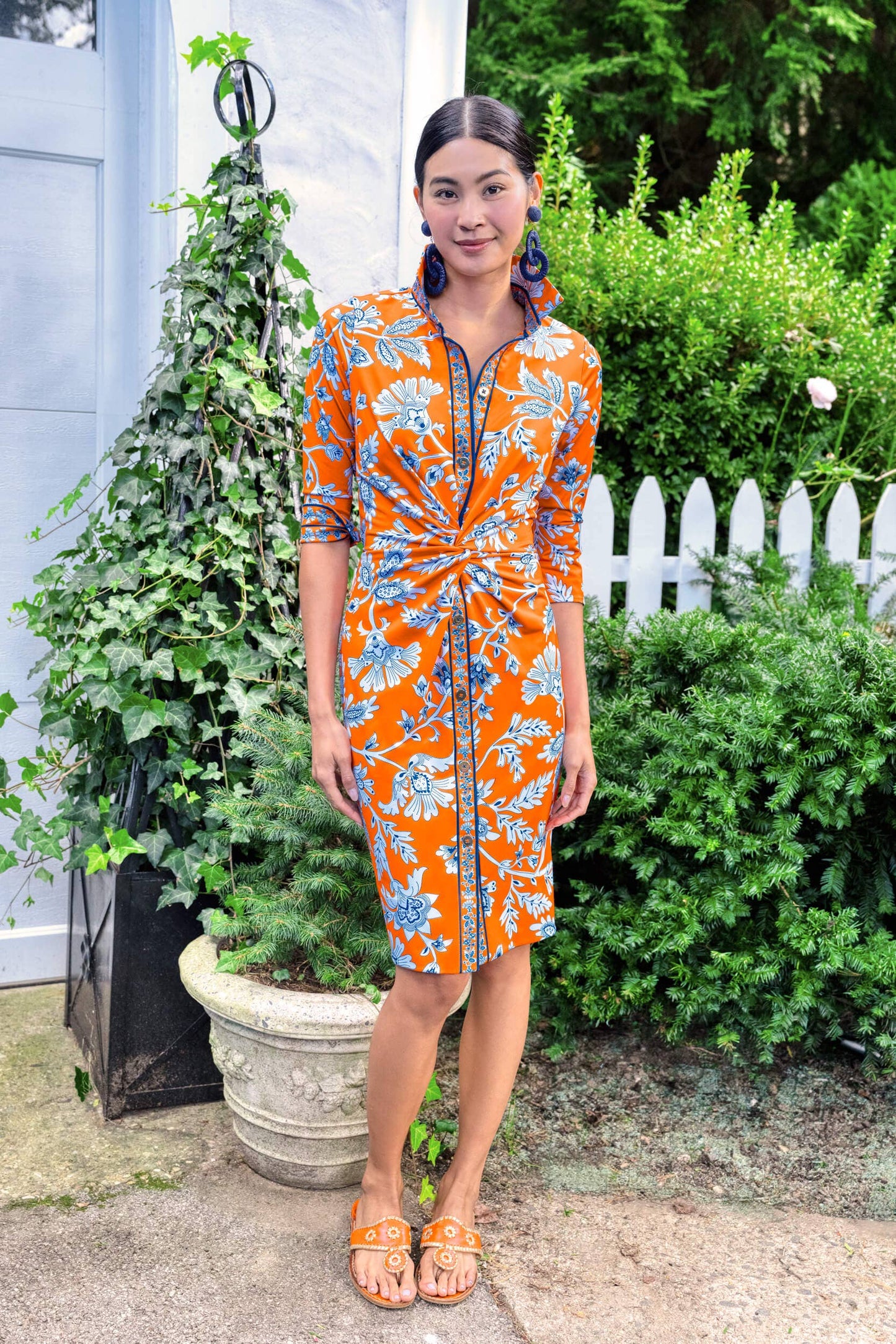 Twist & Shout Dress- Stunning Stippling: Orange / M