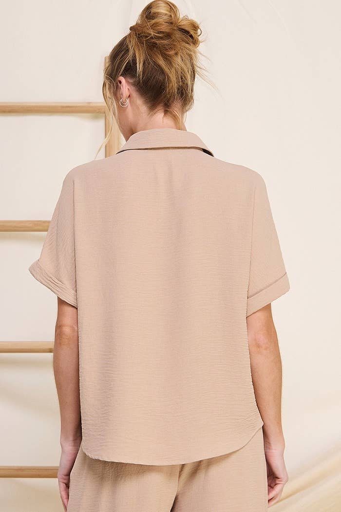 Airy Rolled Cuff Short Sleeve Dolman: Oat / L