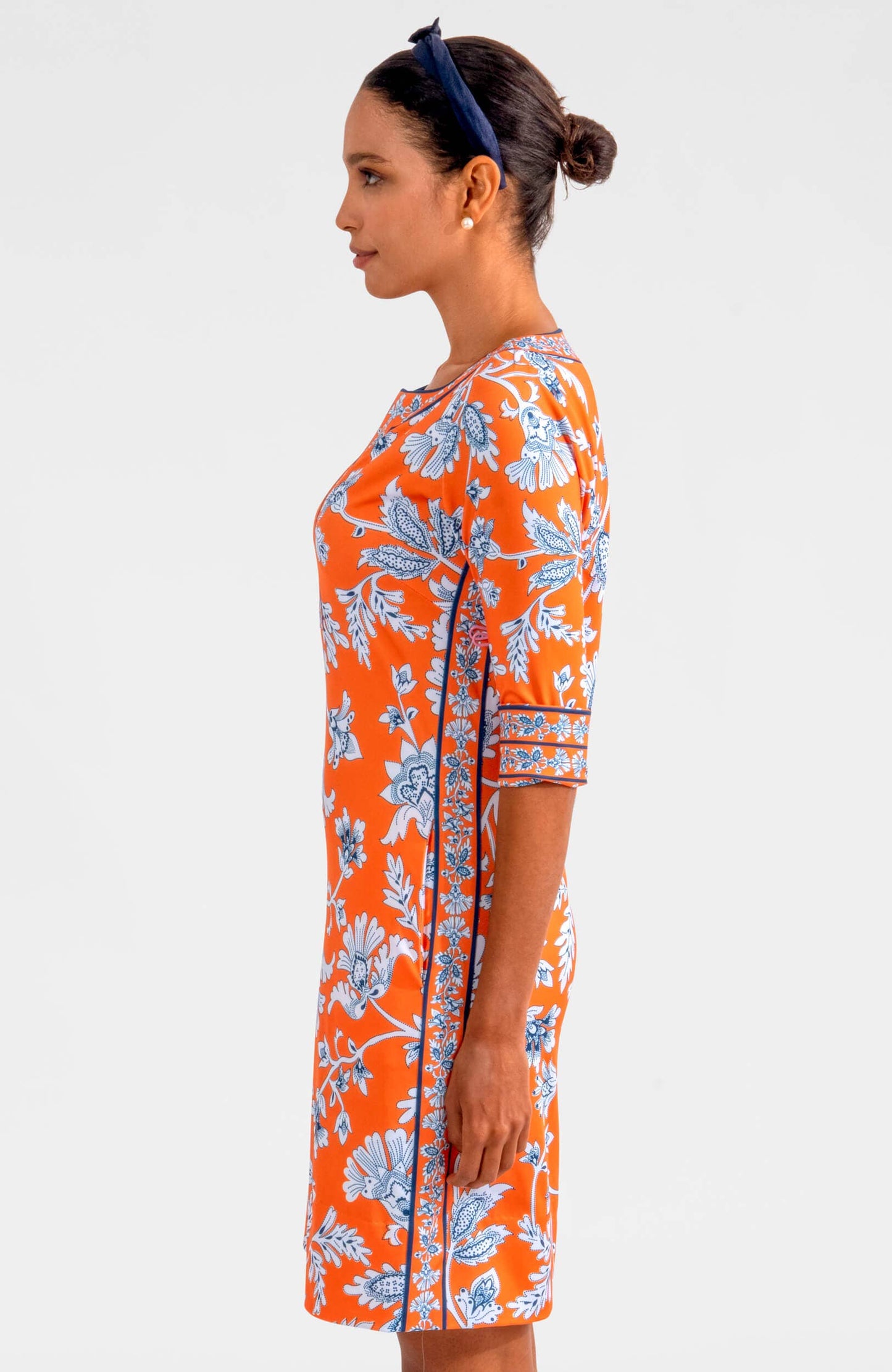 Split Neck Dress - Stunning Stippling: Navy / S