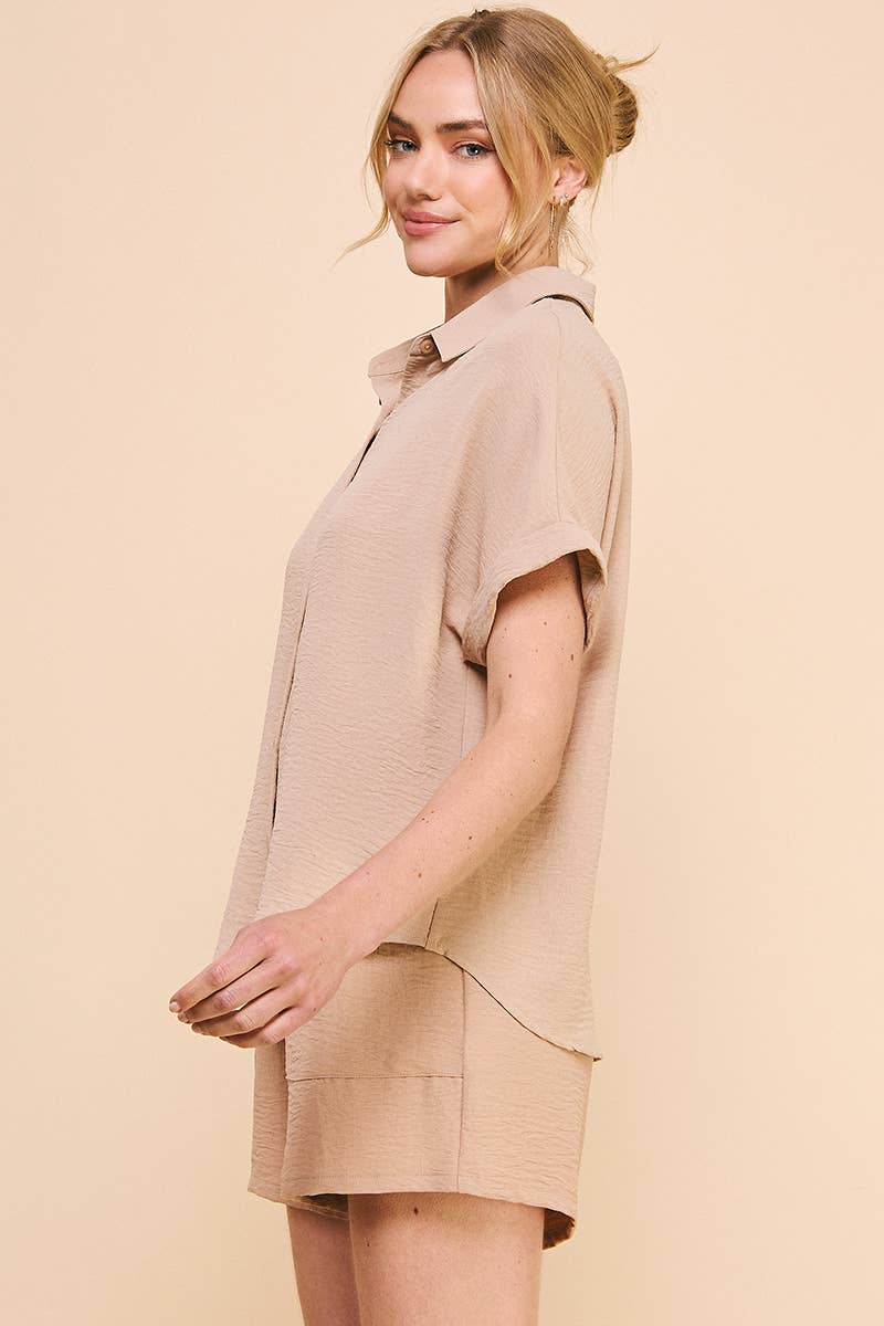 Airy Rolled Cuff Short Sleeve Dolman: Oat / L