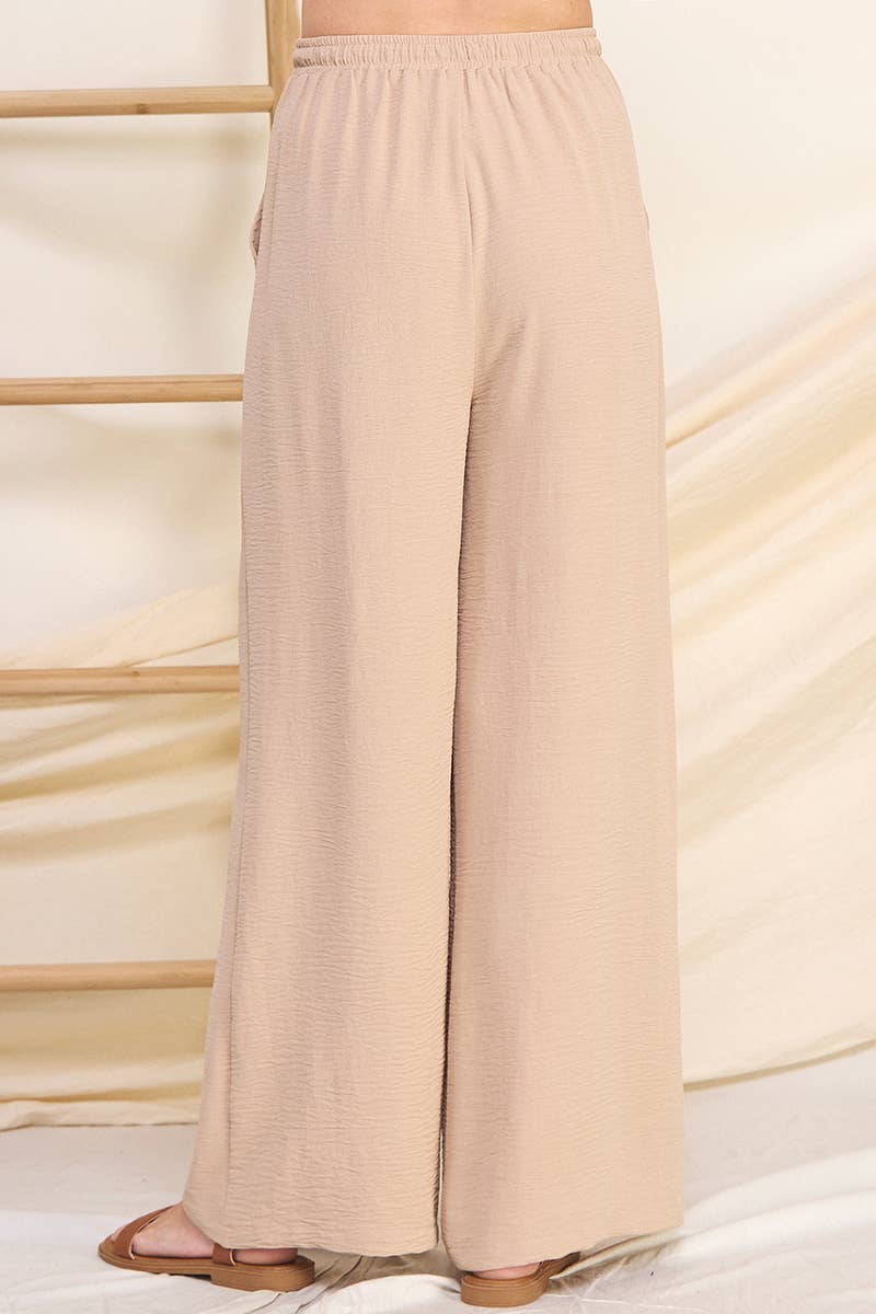 Airy Drawstring Pants: Latte / S