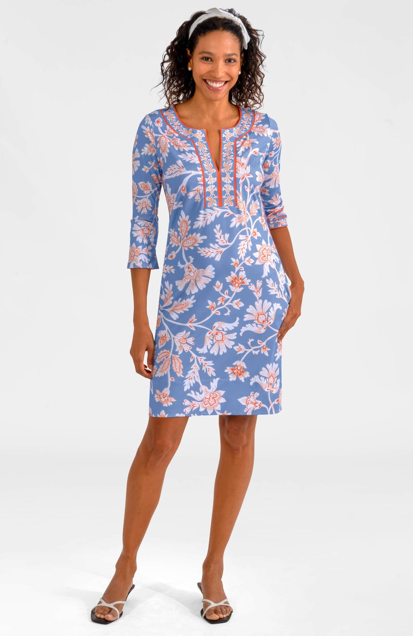 Split Neck Dress - Stunning Stippling: Navy / S