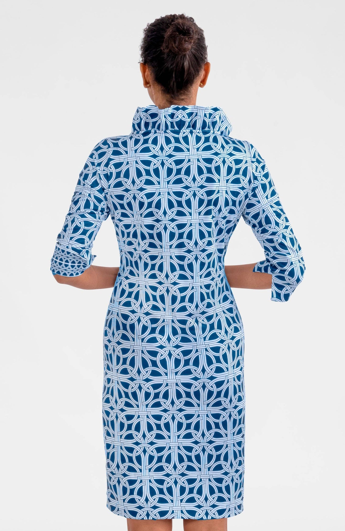 Jersey Ruffneck Dress - Ring Toss: Navy / M