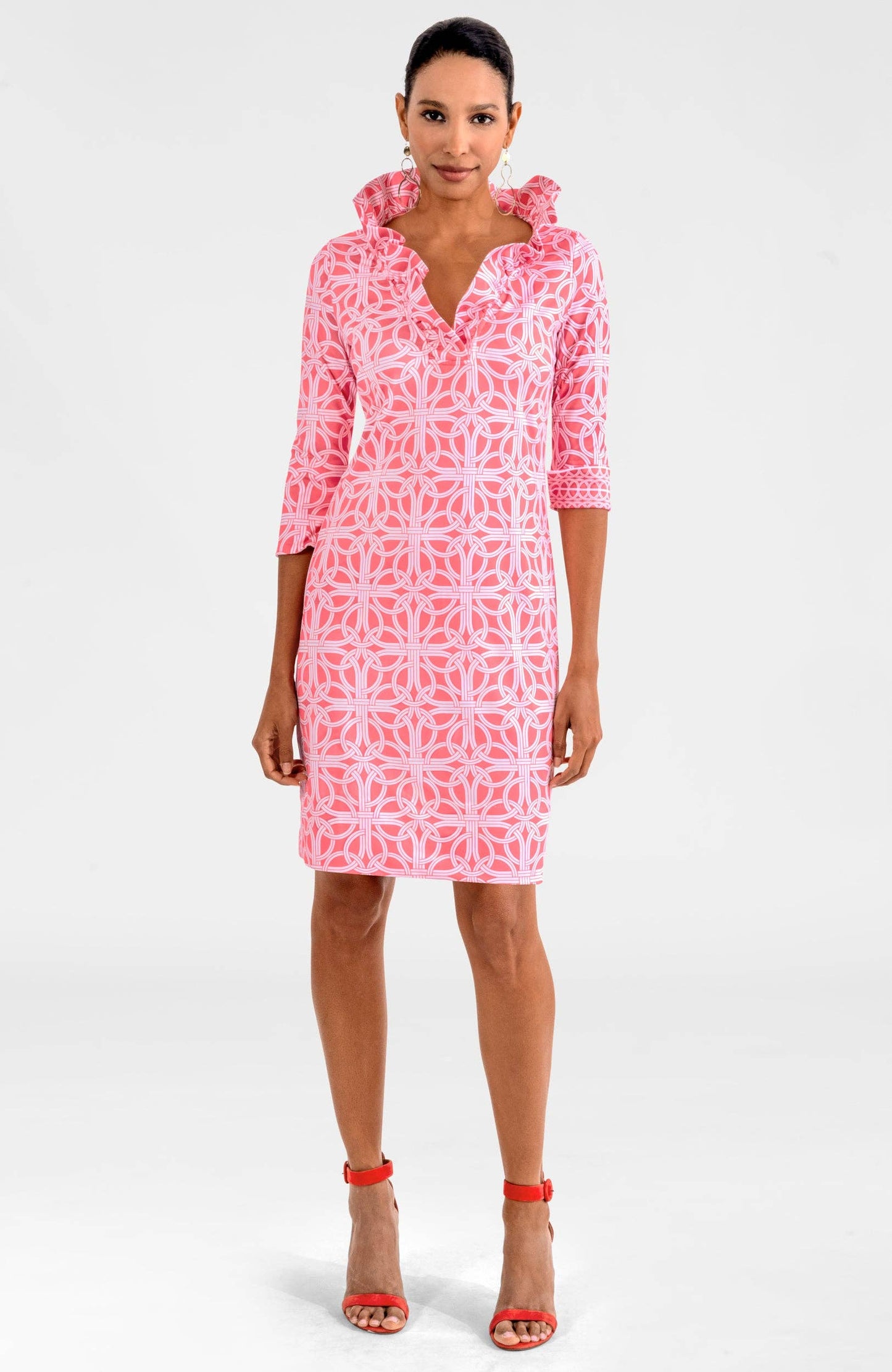 Jersey Ruffneck Dress - Ring Toss: Navy / M