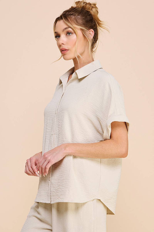 Airy Rolled Cuff Short Sleeve Dolman: Oat / M