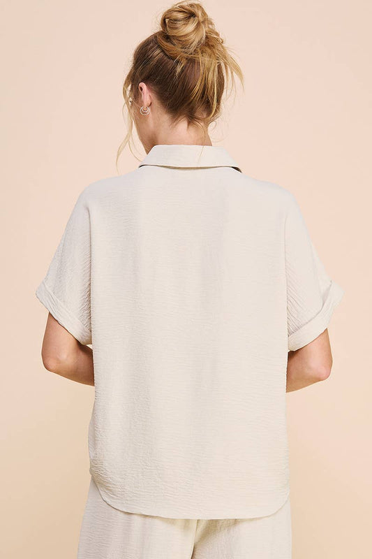 Airy Rolled Cuff Short Sleeve Dolman: Oat / L
