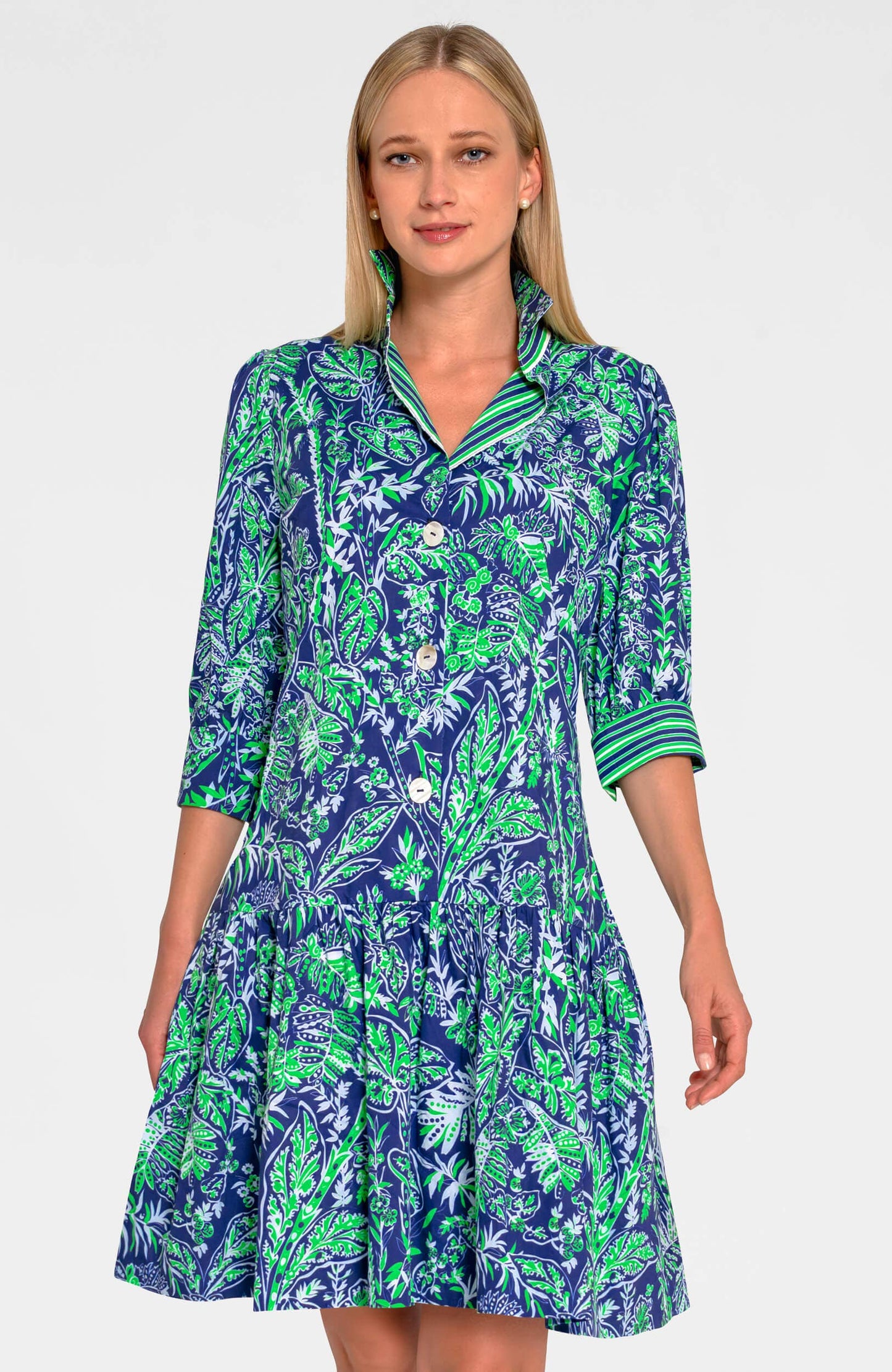 So Sweet Dress - Vintage Vines: Navy/Kelly / L