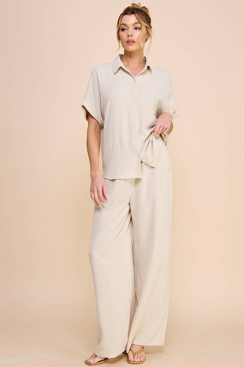 Airy Rolled Cuff Short Sleeve Dolman: Oat / M