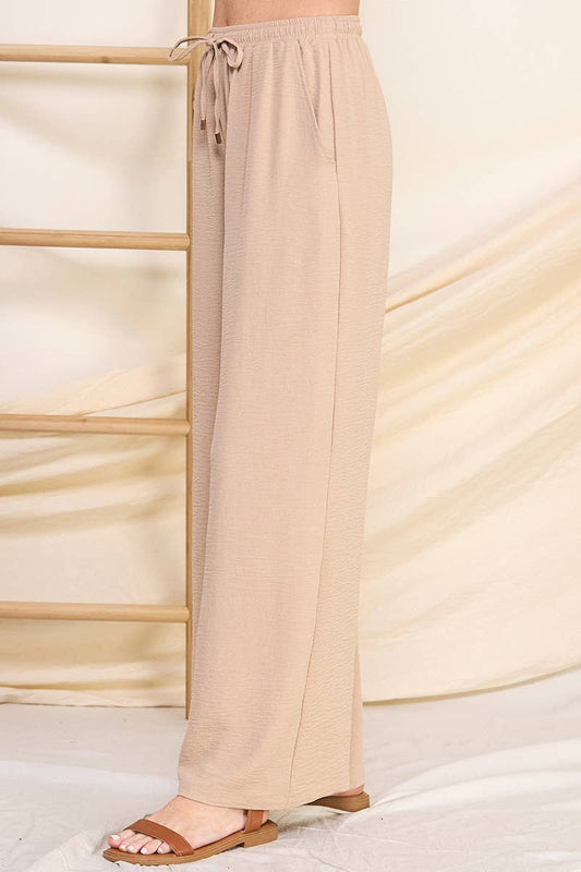 Airy Drawstring Pants: Latte / M