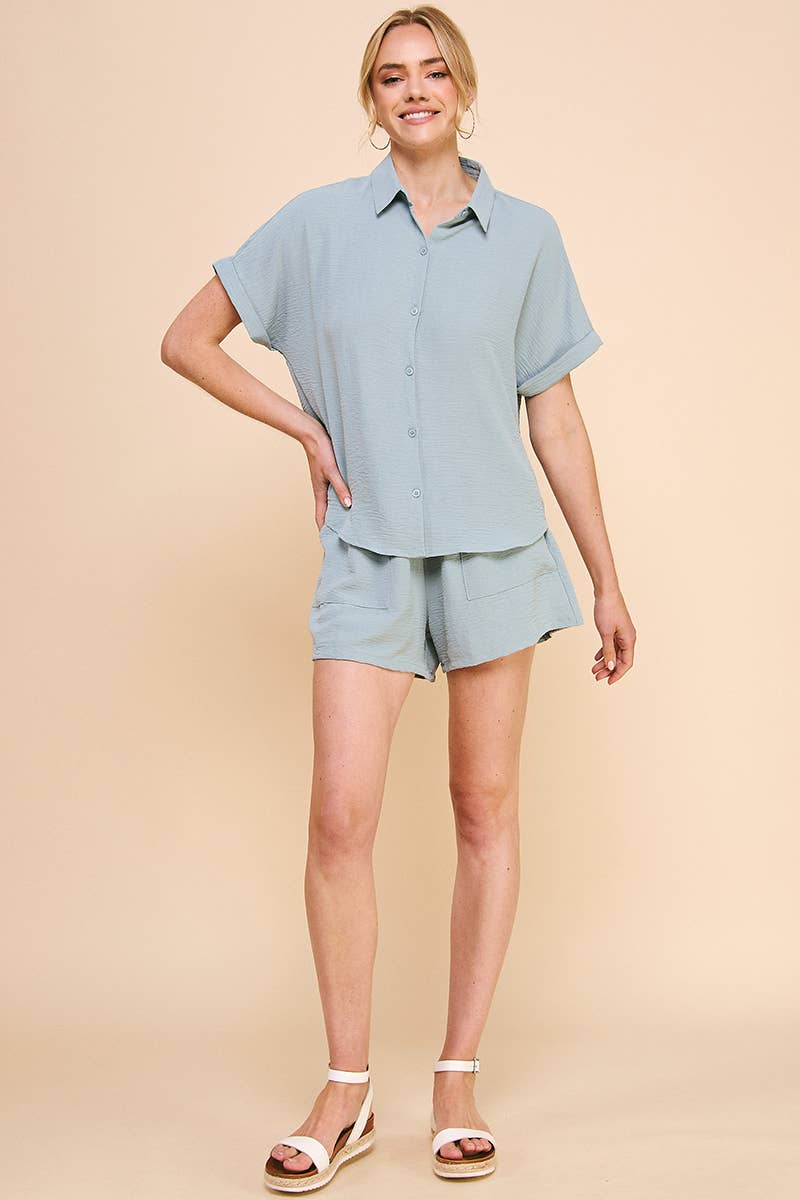 Airy Rolled Cuff Short Sleeve Dolman: Oat / S