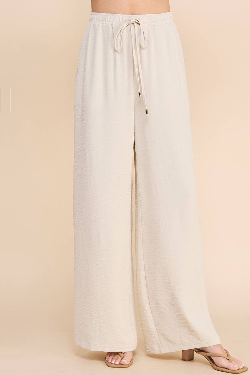 Airy Drawstring Pants: Latte / M