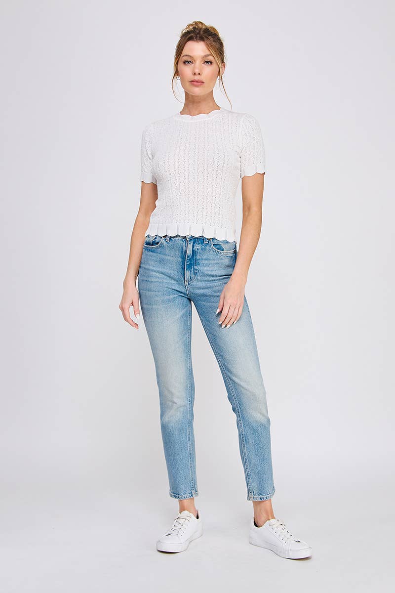 Pointelle Knit Top : Off White / S