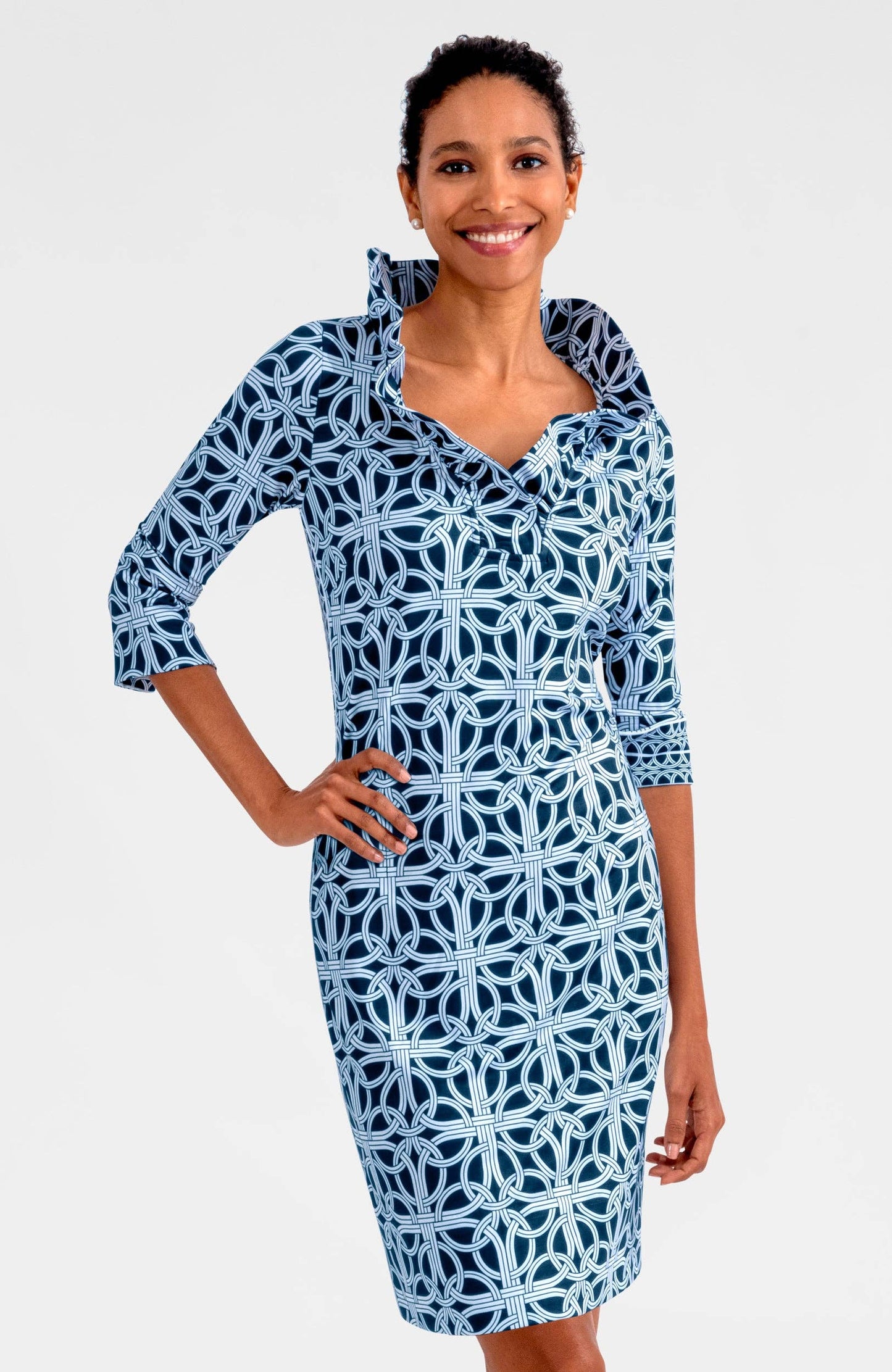 Jersey Ruffneck Dress - Ring Toss: Melon / L