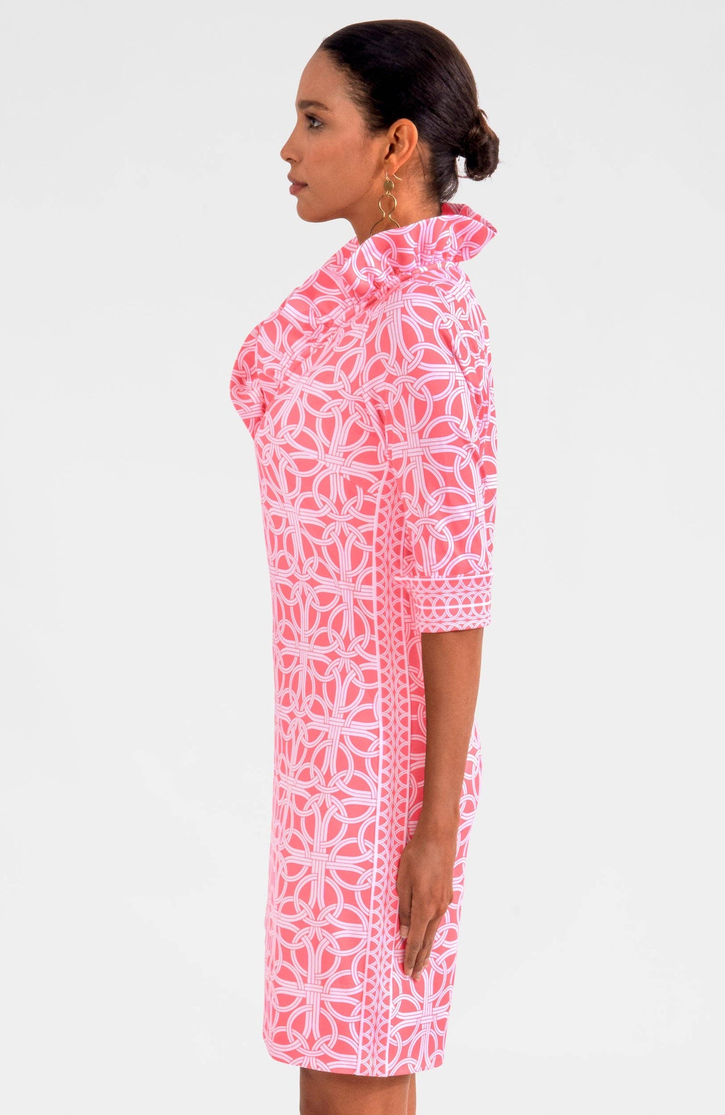 Jersey Ruffneck Dress - Ring Toss: Navy / M