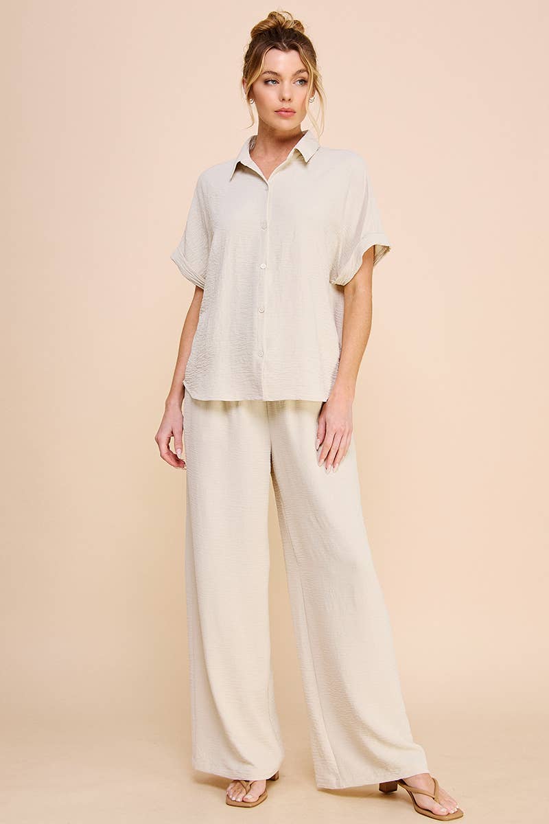 Airy Drawstring Pants: Latte / M