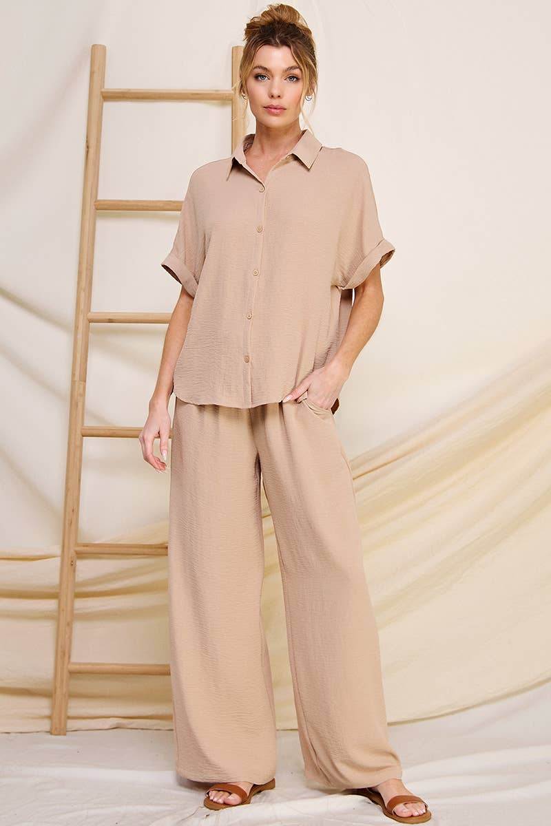 Airy Drawstring Pants: Latte / M