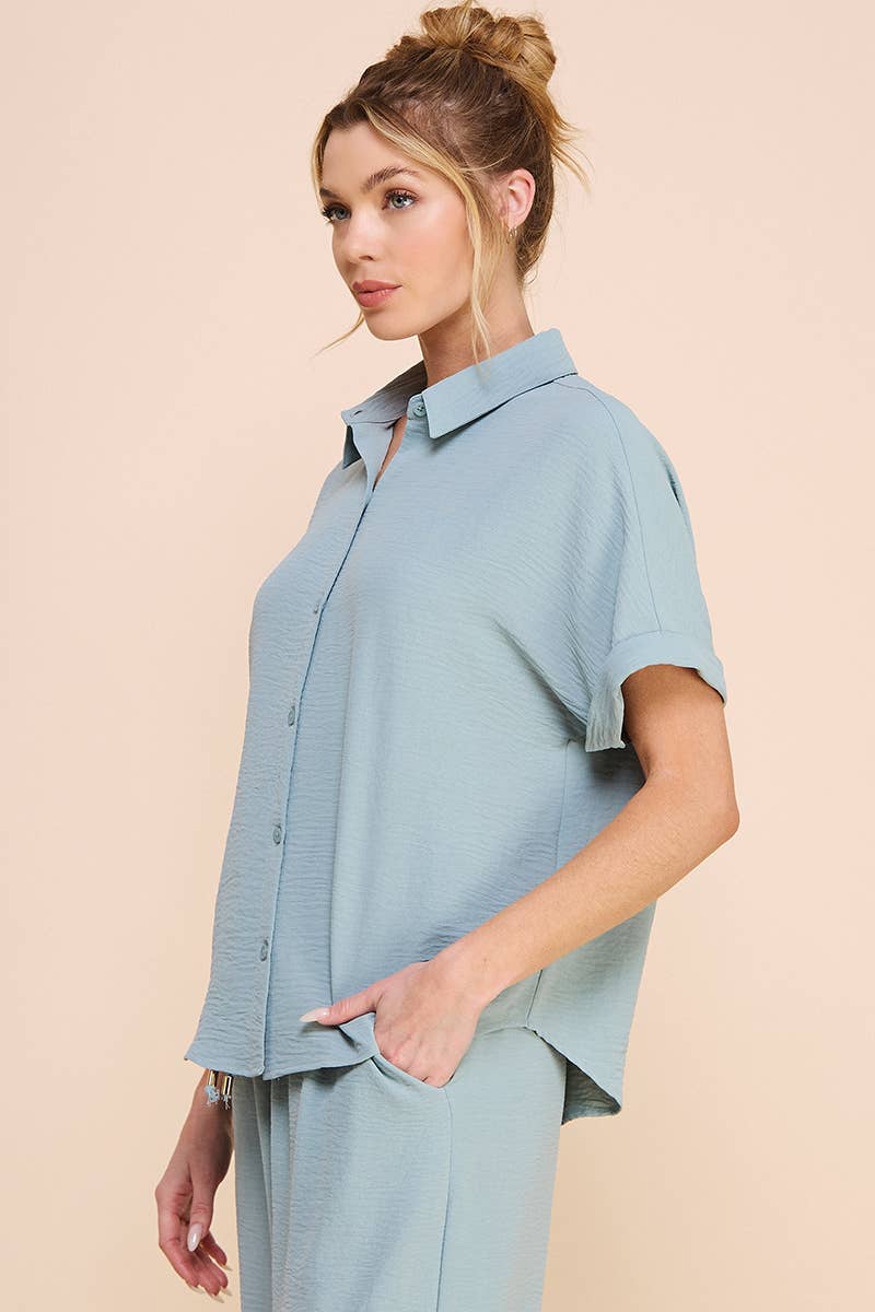 Airy Rolled Cuff Short Sleeve Dolman: Oat / S