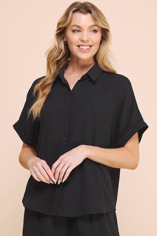 Airy Rolled Cuff Short Sleeve Dolman: Oat / S