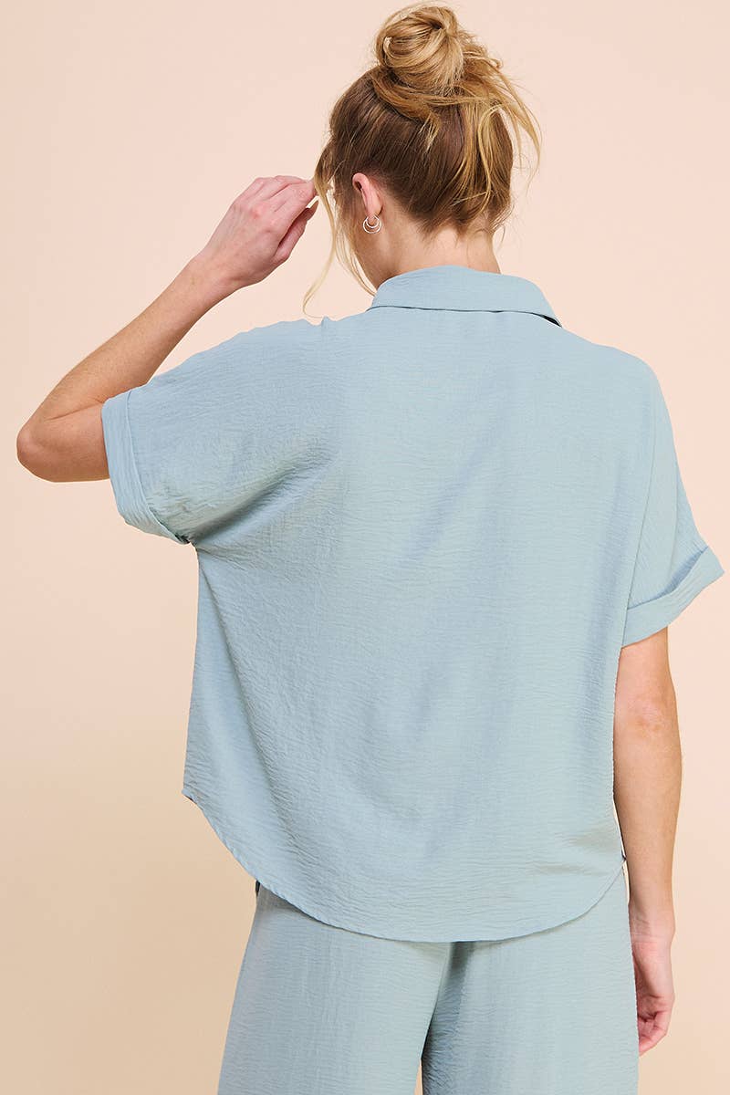 Airy Rolled Cuff Short Sleeve Dolman: Oat / S