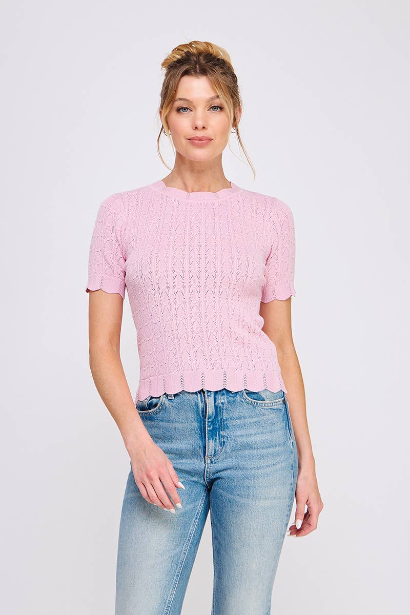 Pointelle Knit Top : Off White / S