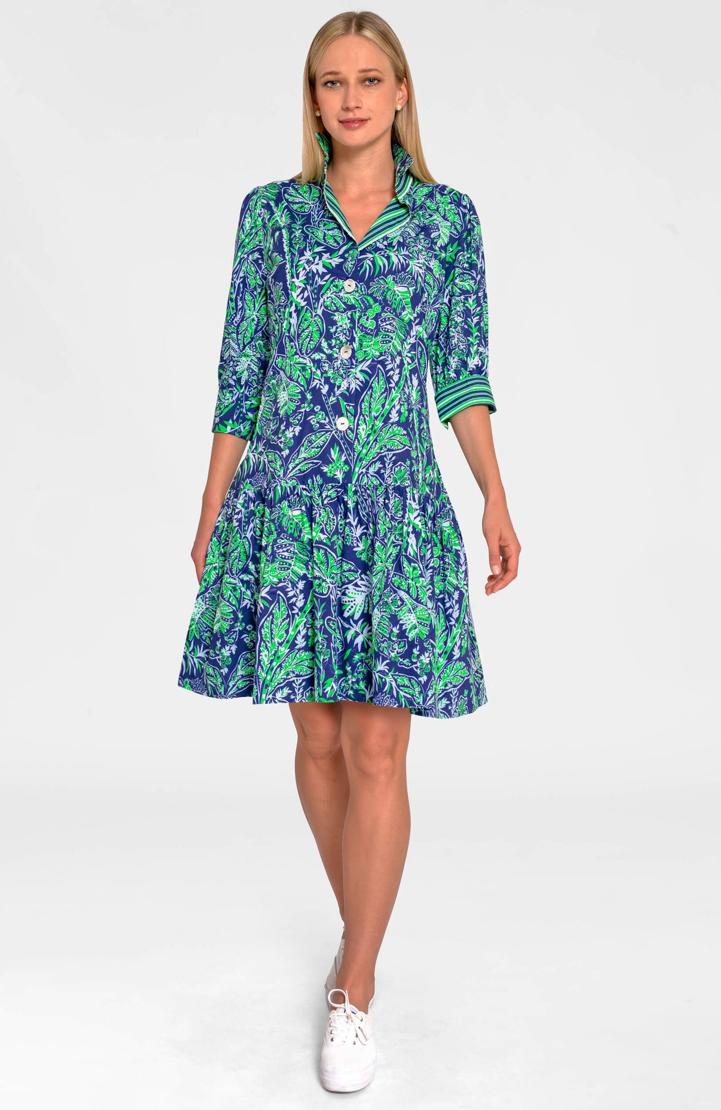 So Sweet Dress - Vintage Vines: Navy/Kelly / L