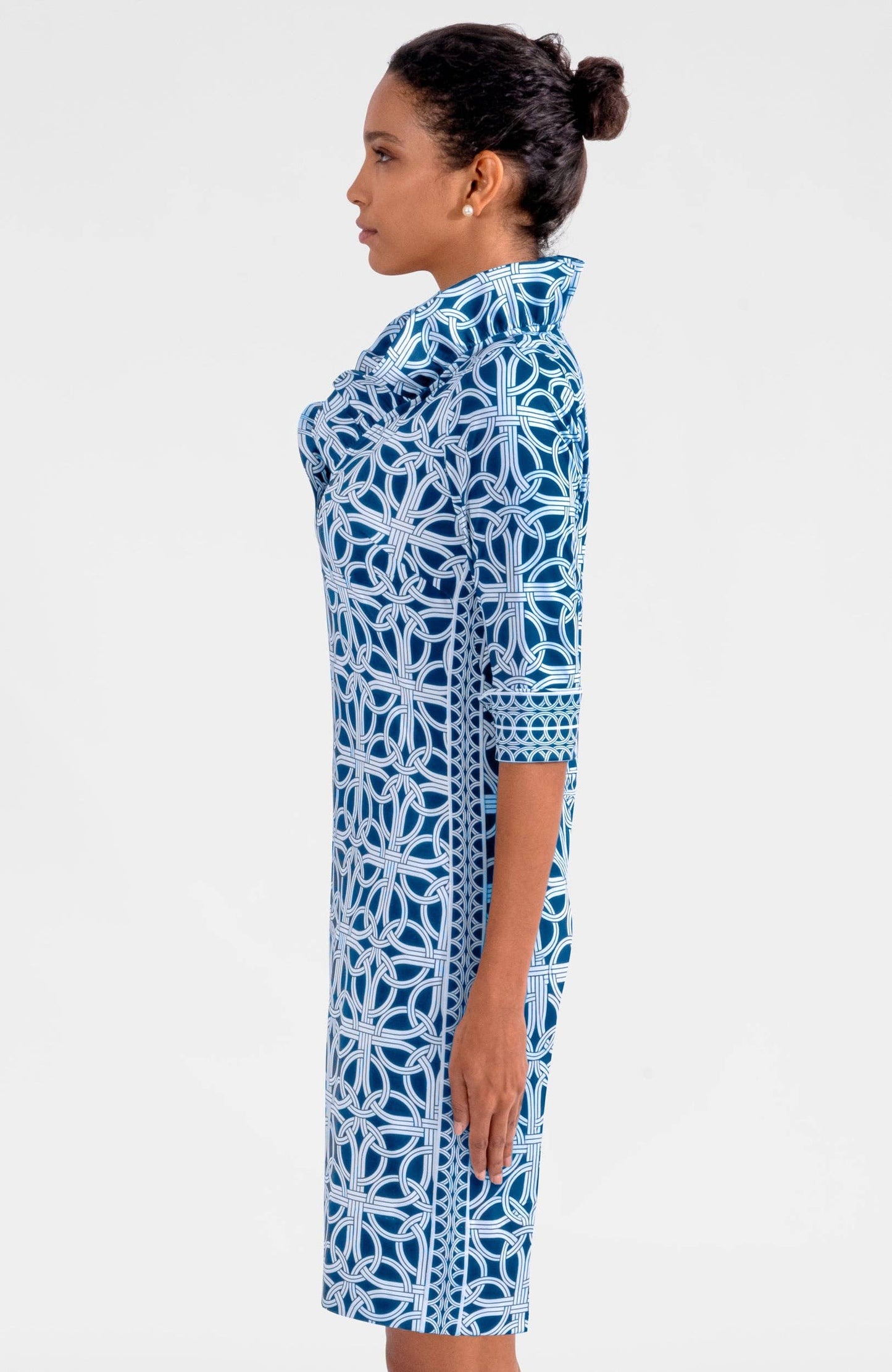 Jersey Ruffneck Dress - Ring Toss: Navy / L