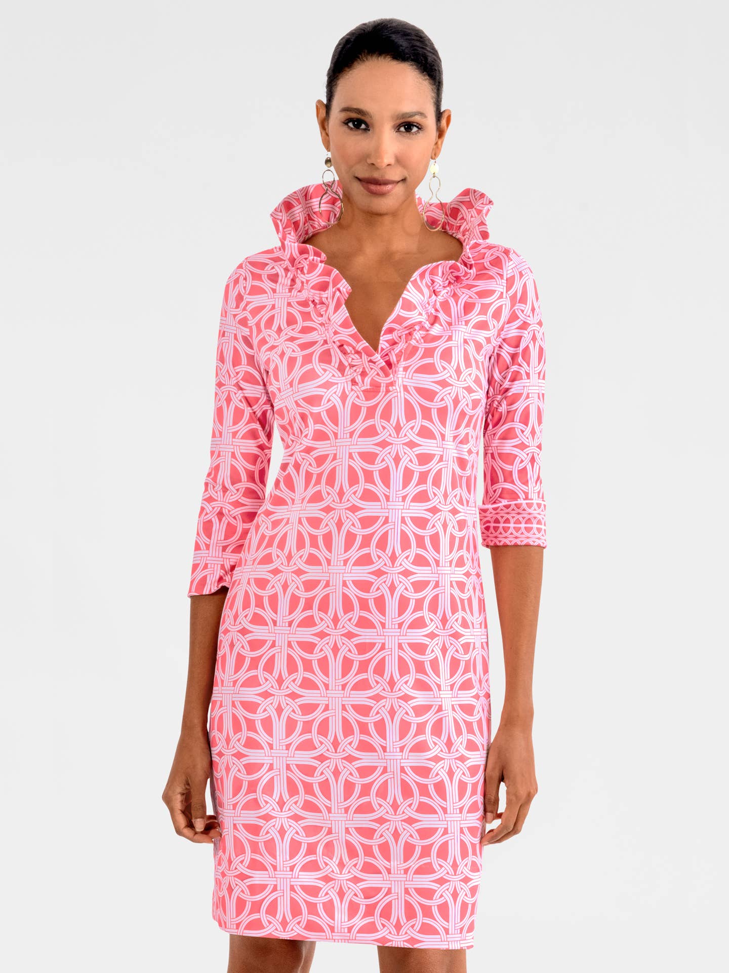 Jersey Ruffneck Dress - Ring Toss: Navy / M