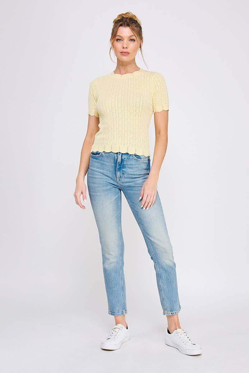 Pointelle Knit Top : Off White / S
