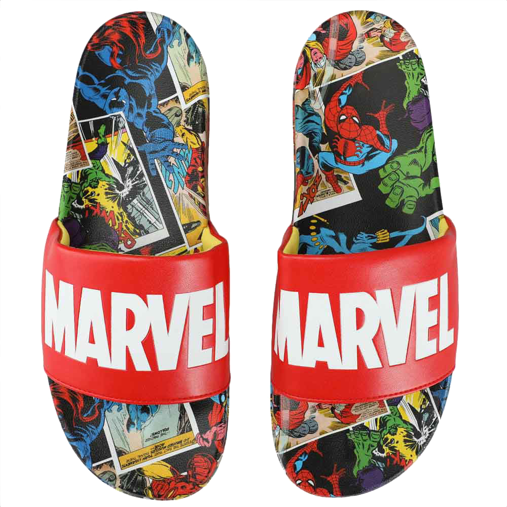 Marvel Logo &amp; Comic Art Athletic Slide Sandals