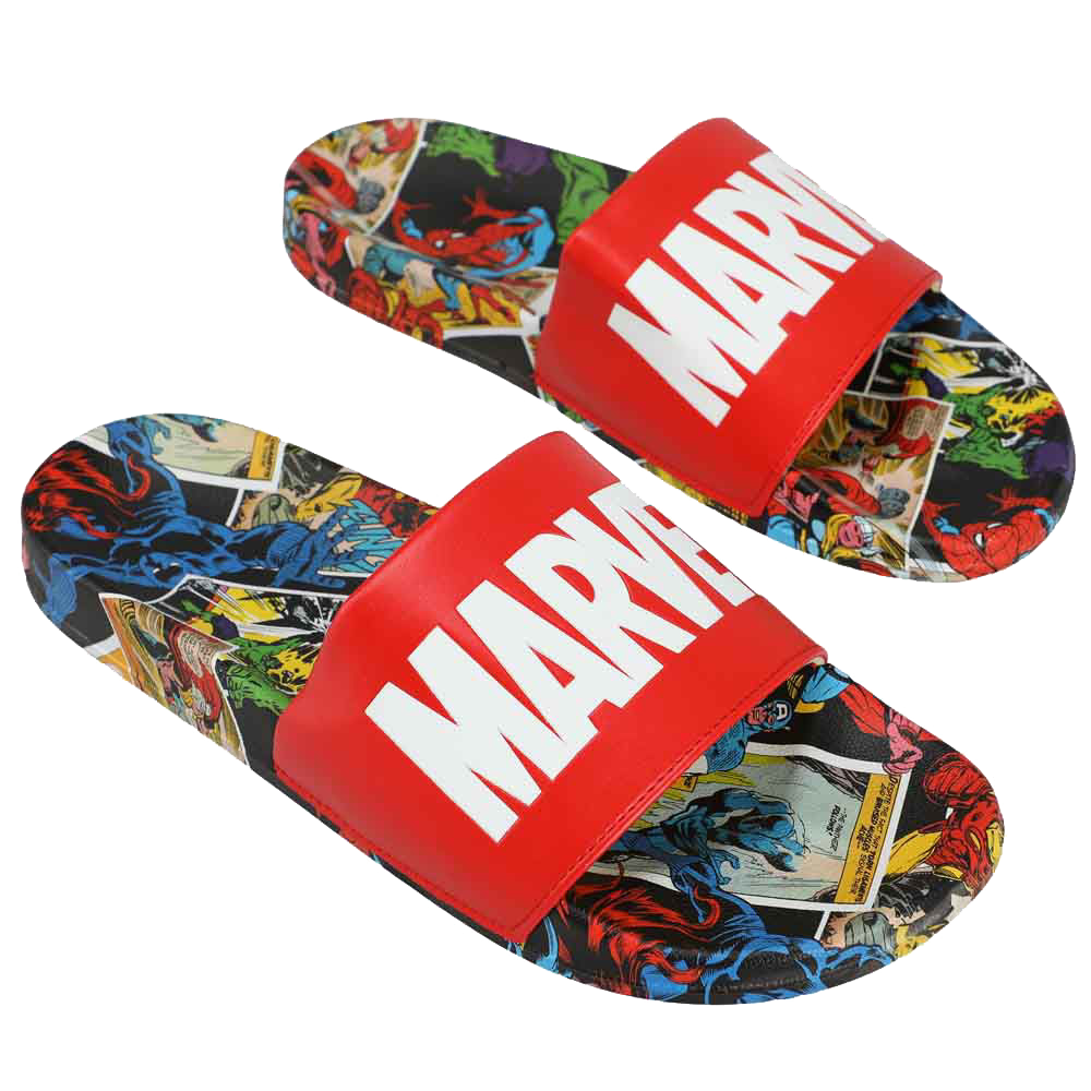 Marvel Logo &amp; Comic Art Athletic Slide Sandals