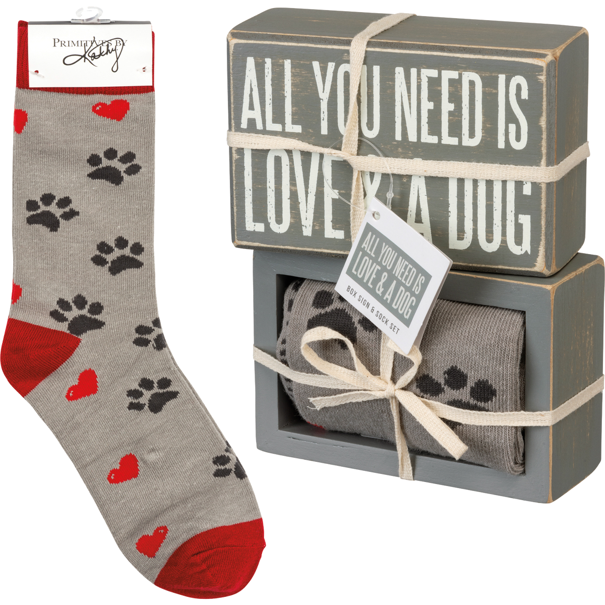 Box Sign &amp; Sock Set - Love And A Dog
