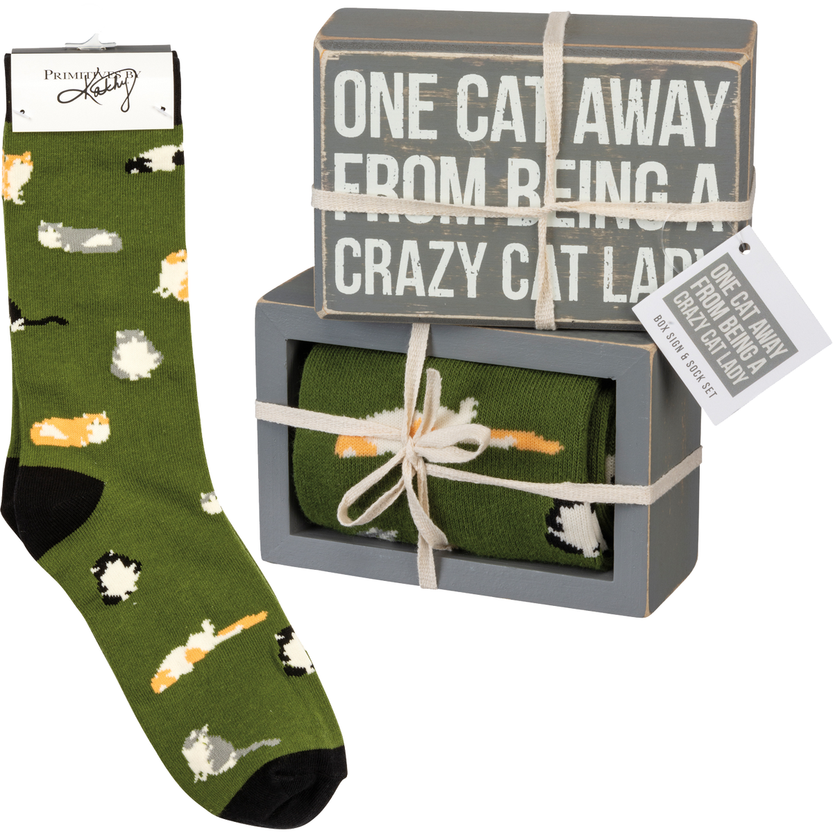 Box Sign &amp; Sock Set - One Cat Away