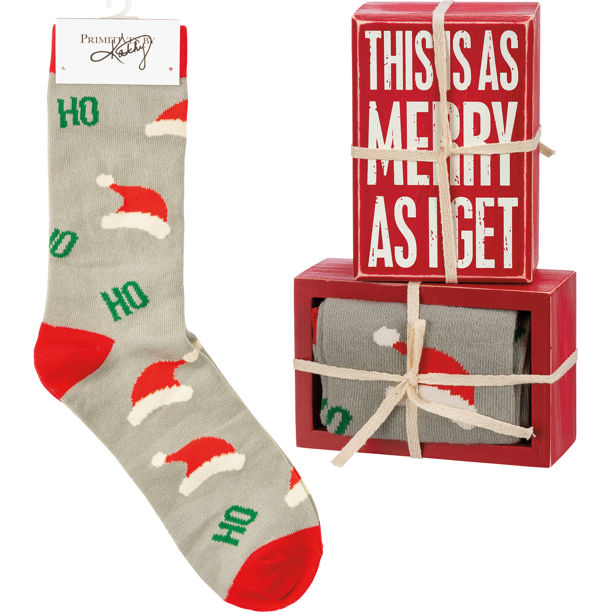 Box Sign &amp; Sock Set - This Is As Merry As I Get