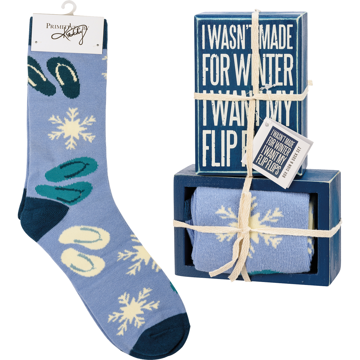 Box Sign &amp; Sock Set - I Want My Flip Flops