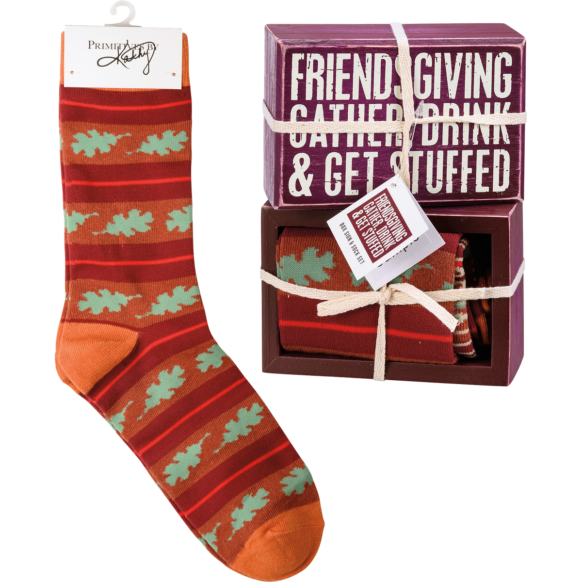 Box Sign &amp; Sock Set - Gather Drink And Get Stuffed