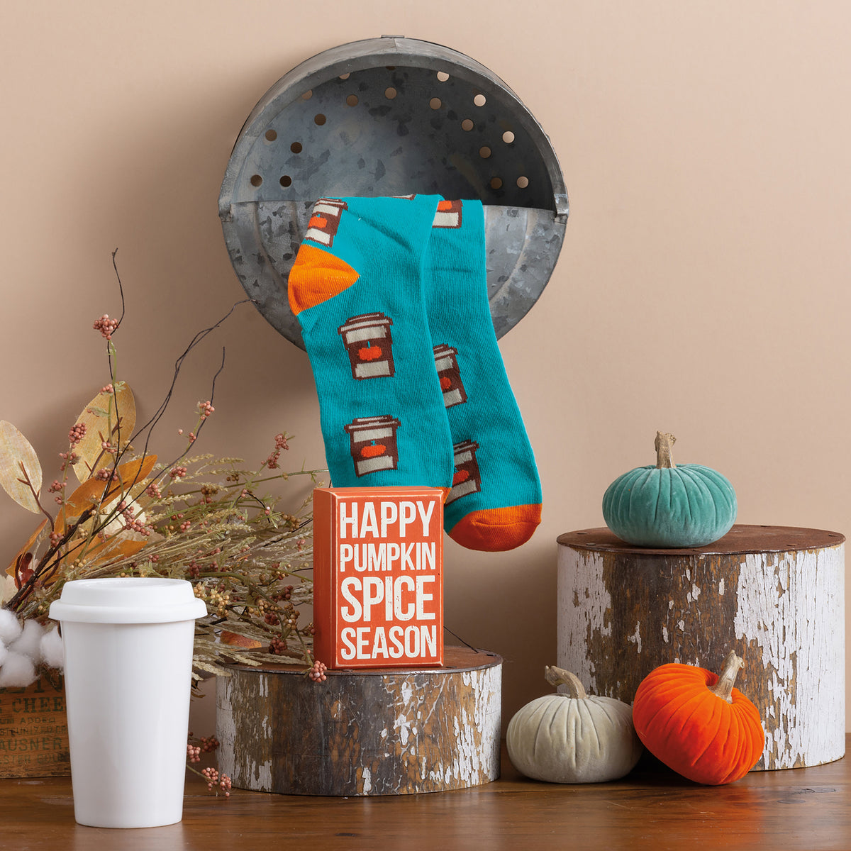 Box Sign &amp; Sock Set - Happy Pumpkin Spice Season