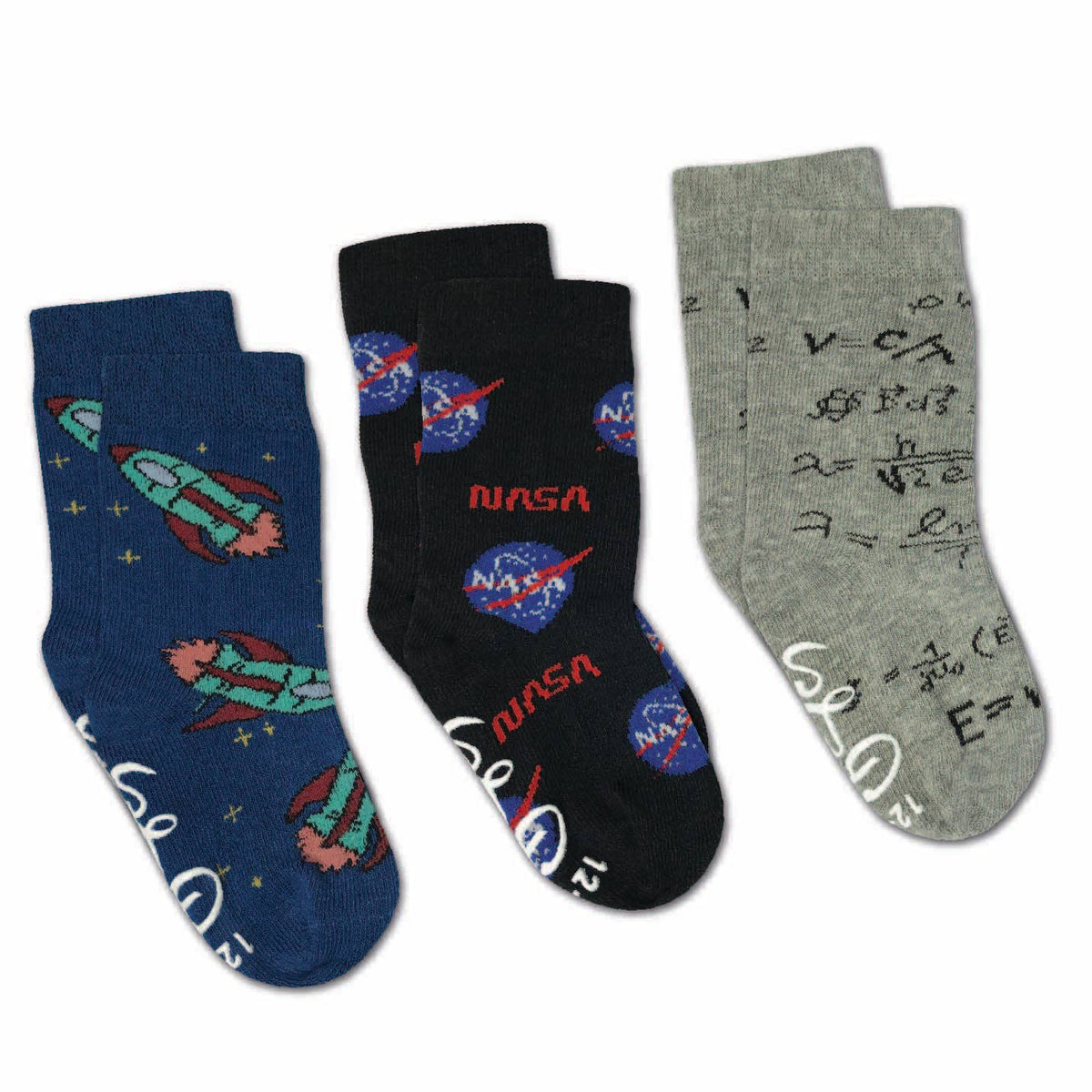 Math, NASA and Rockets Kids Socks / 3-Pack / 1-2 years
