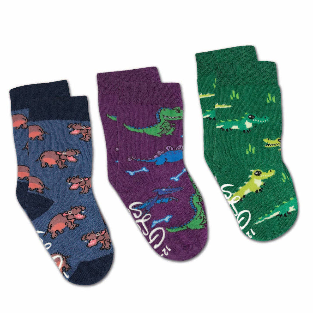 Hippopotamus, Crocodiles and Dinosaurs Kids Socks / 3-Pack / 2-4 years