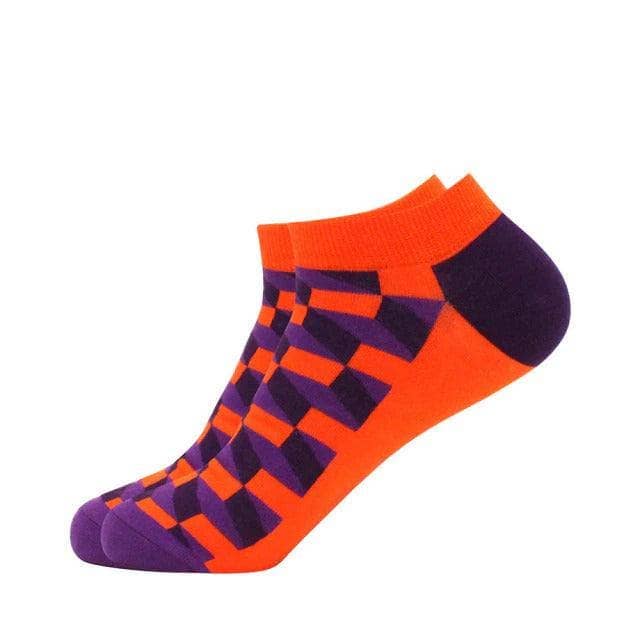 Orange &amp; Purple Checkered Ankle Socks