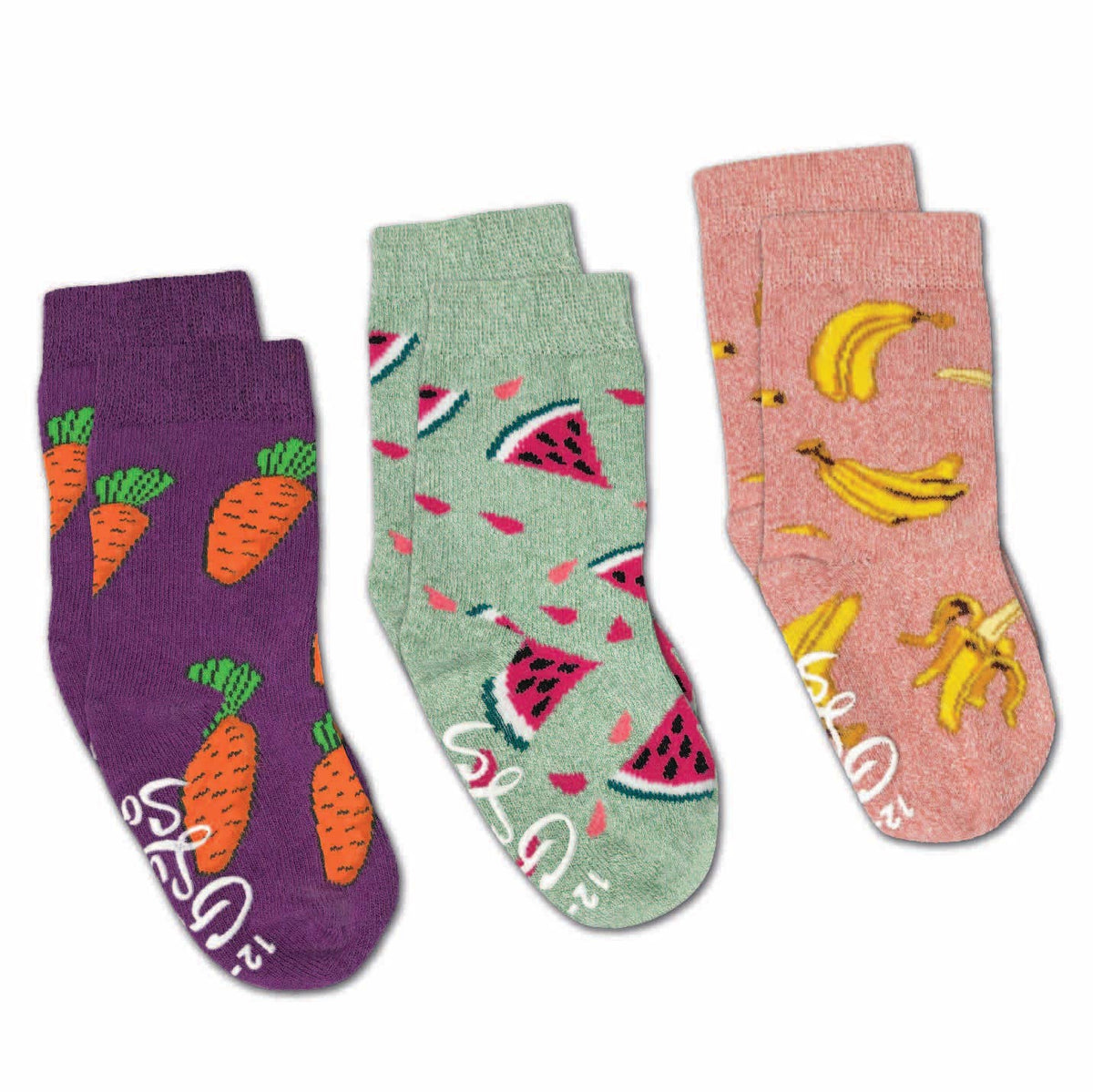 Bananas, Carrots and Watermelon Kids Socks / 3-Pack / 2-4 Years