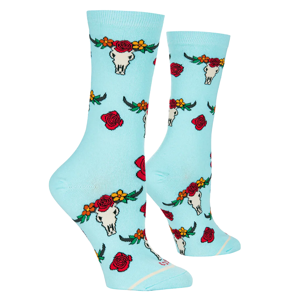 Floral Steer Heads Socks - Womens