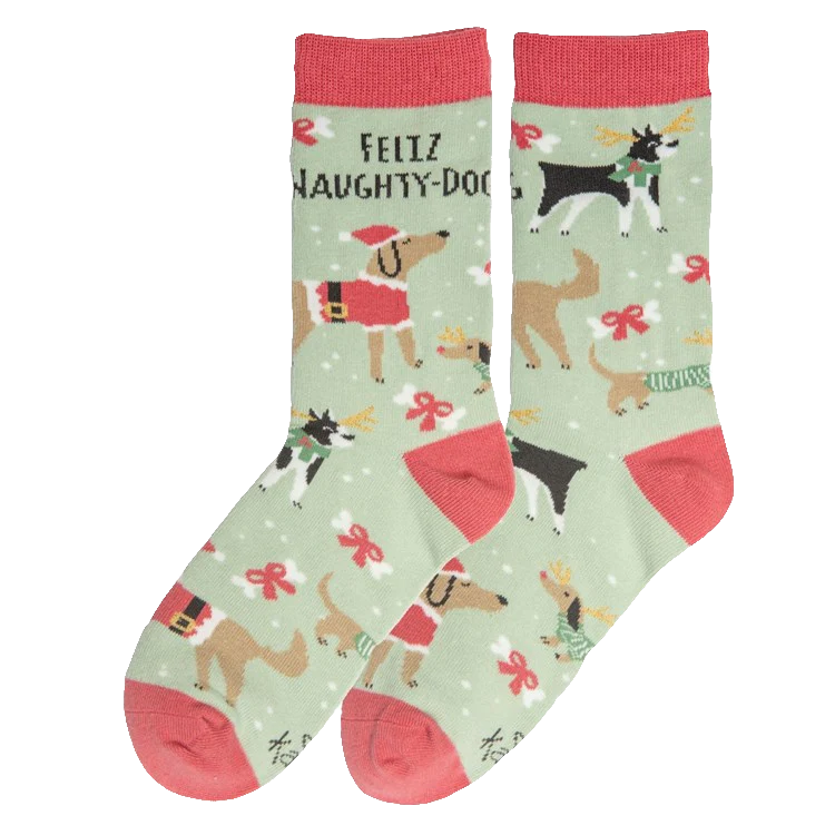 Holiday Socks - Feliz Naughty Dog - Crew